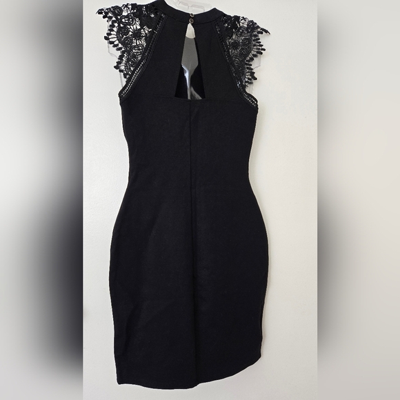 IRIS Cocktail Dress with Lace Sleeve Midi Bodycon Black - Picture 3 of 3